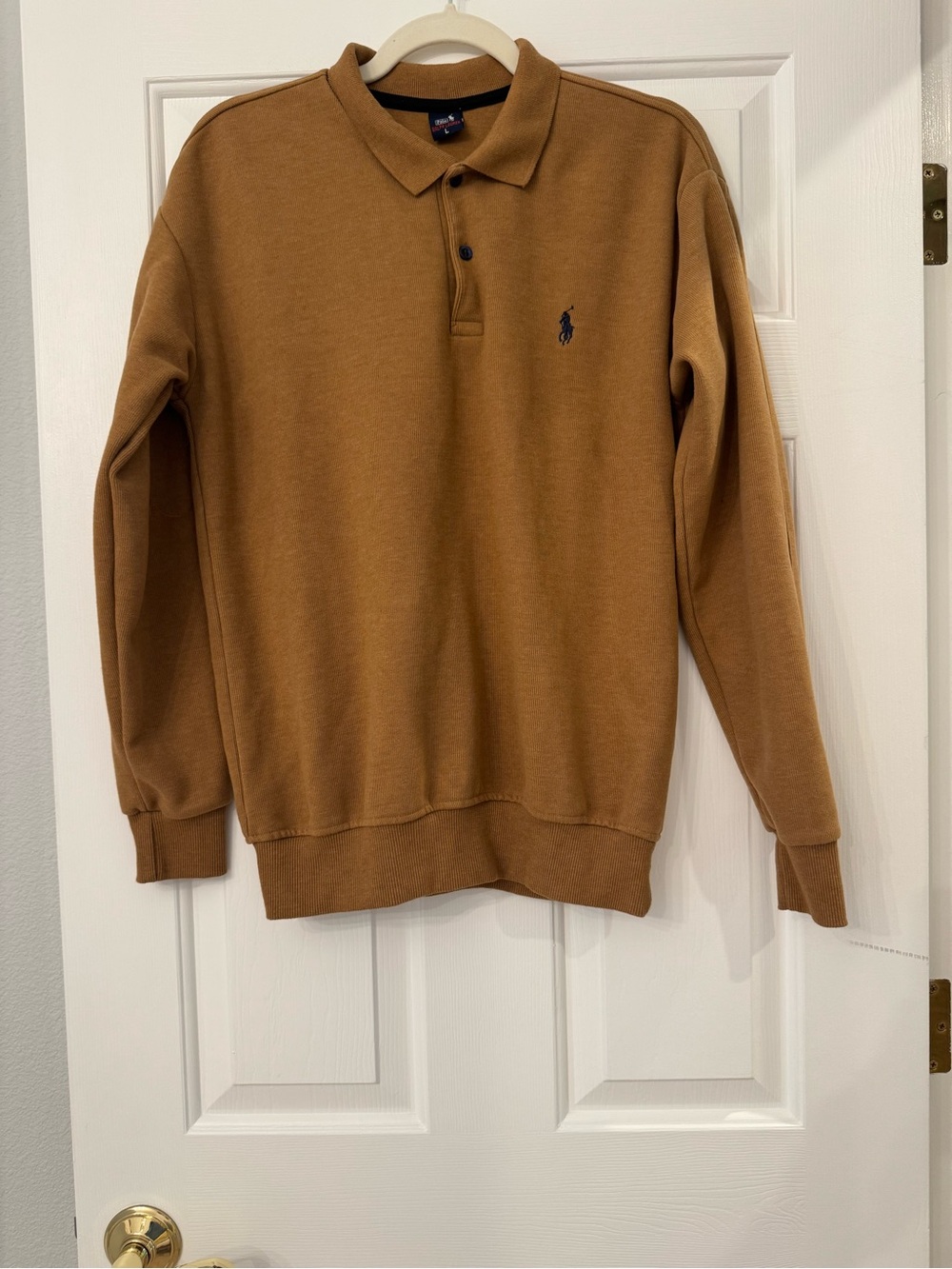 Polo Ralph Lauren Men's Camel Button-Up Pullover Sweater - Large